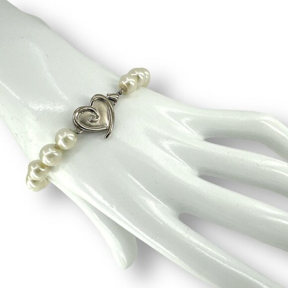 Mary Kay Heart Charm Link Knotted Faux Pearl Beaded Bracelet 7.5" Lobster Claw C - Picture 2 of 5